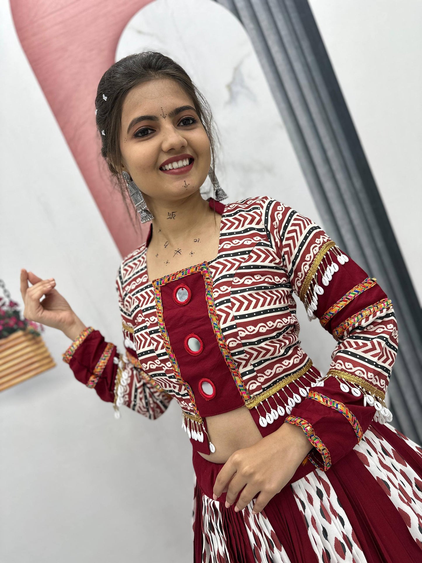 Maroon Melody Ajarakh Print Navratri Lehenga Set
