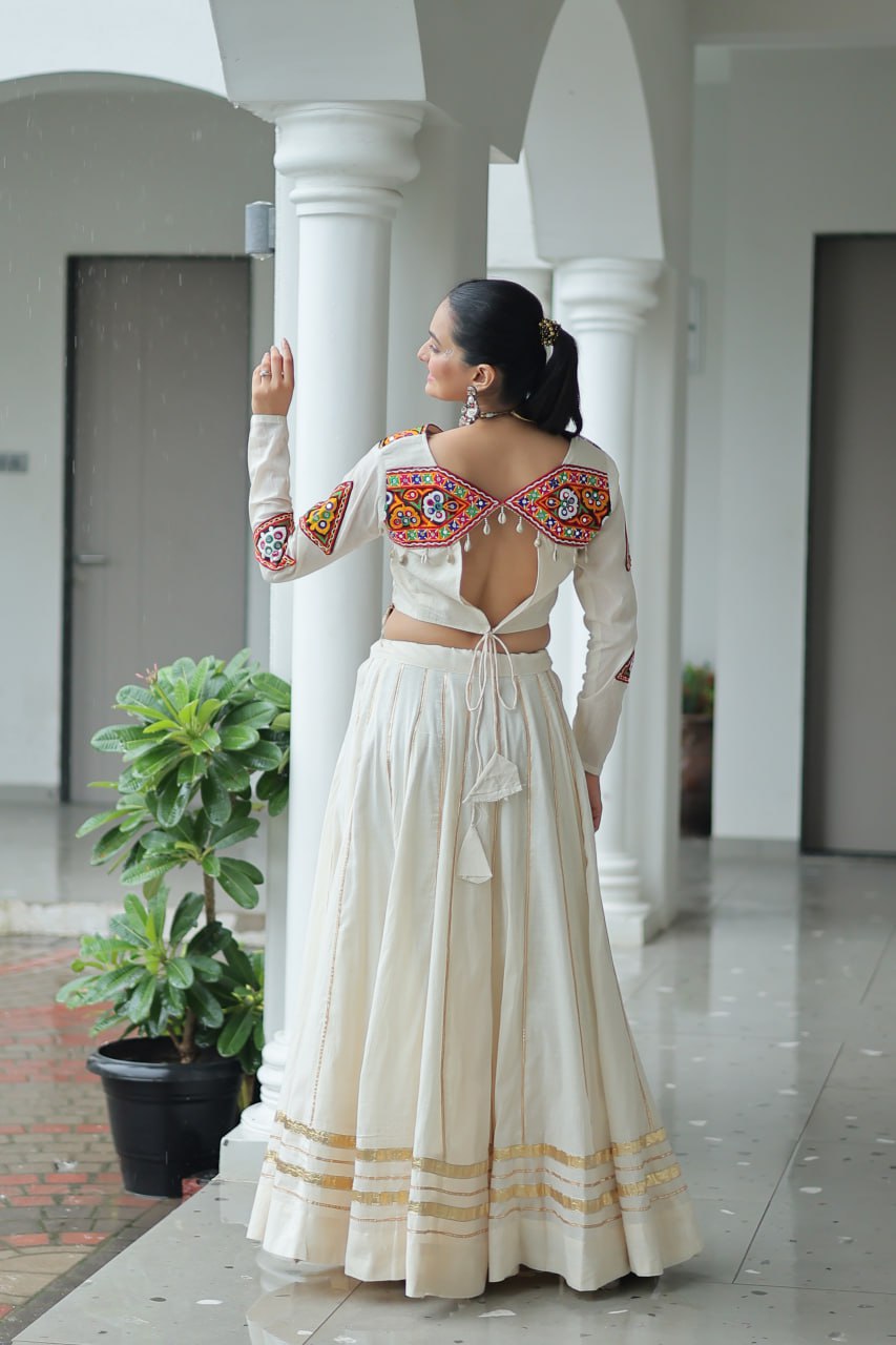 Vibrant Kutchi Work Jacket Classic White Lehenga Set