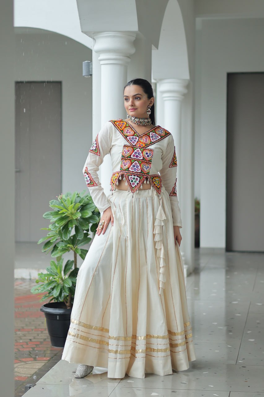 Vibrant Kutchi Work Jacket Classic White Lehenga Set