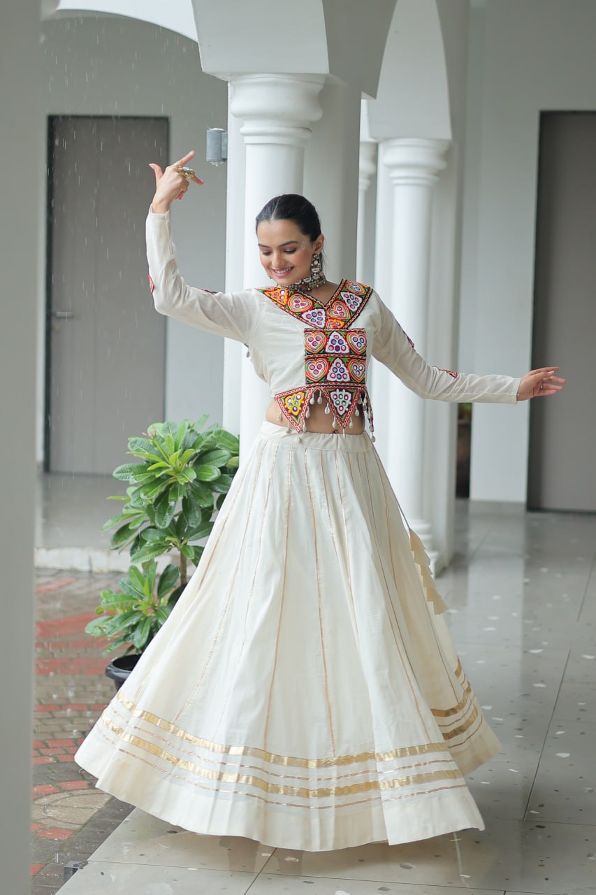 Vibrant Kutchi Work Jacket Classic White Lehenga Set