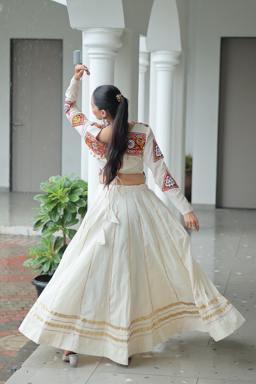Vibrant Kutchi Work Jacket Classic White Lehenga Set