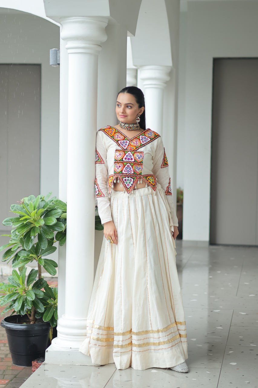 Vibrant Kutchi Work Jacket Classic White Lehenga Set
