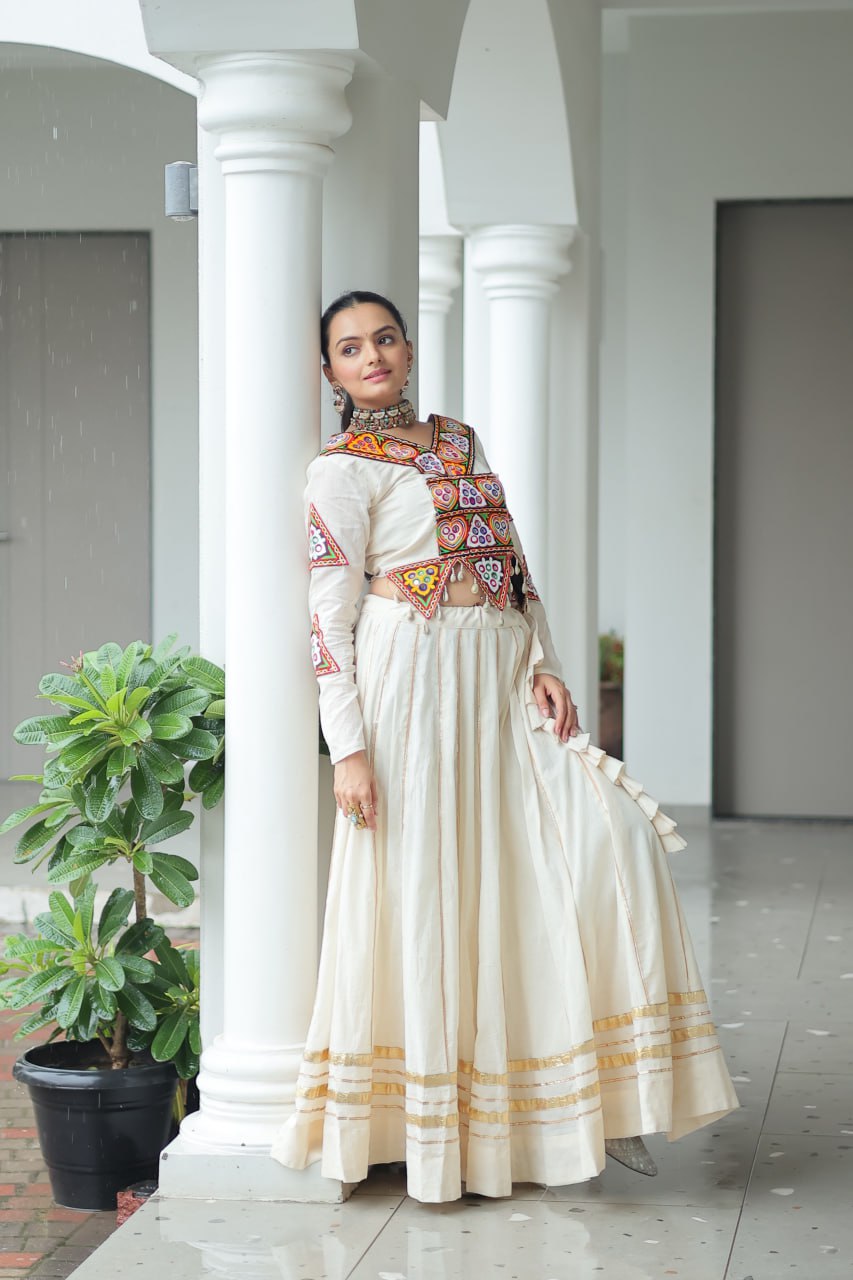 Vibrant Kutchi Work Jacket Classic White Lehenga Set