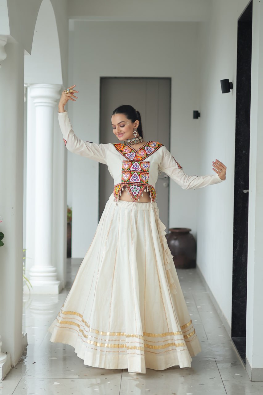 Vibrant Kutchi Work Jacket Classic White Lehenga Set