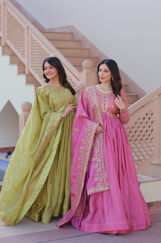 Sanvika Ensemble Regal Threadwork Royal Gown Set