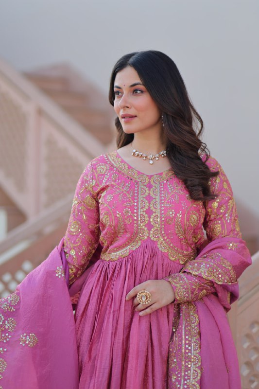 Sanvika Ensemble Regal Threadwork Royal Gown Set