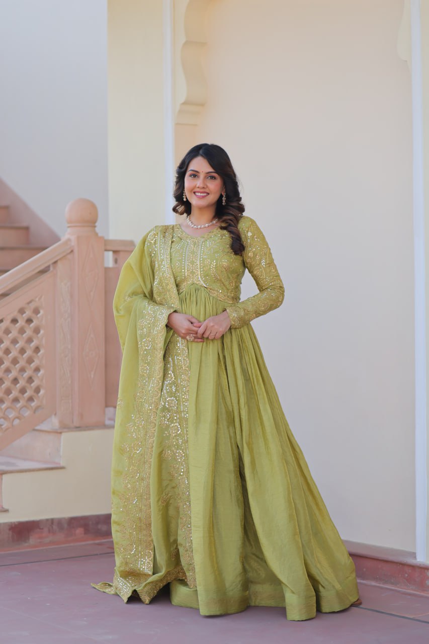 Sanvika Ensemble Regal Threadwork Royal Gown Set