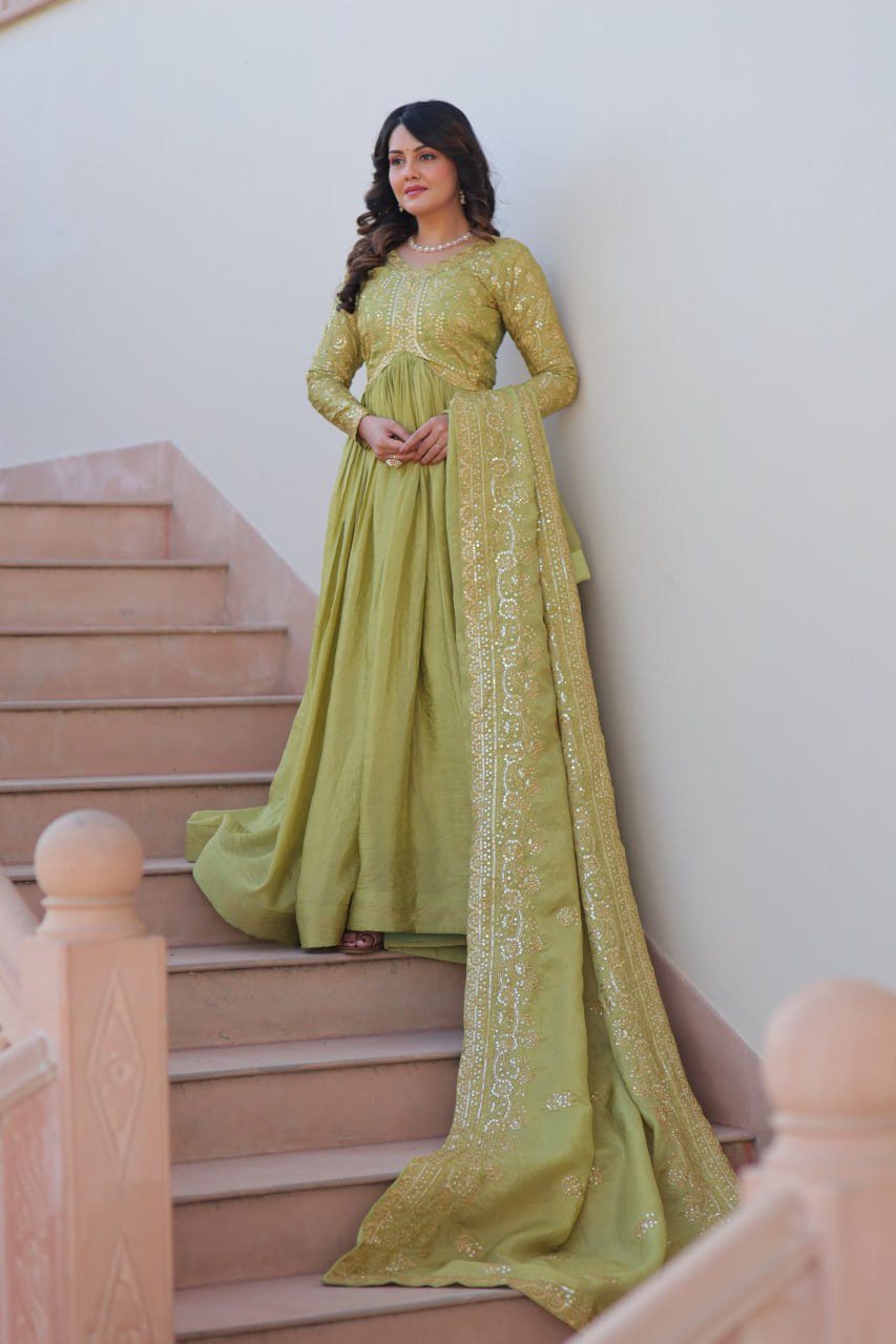 Sanvika Ensemble Regal Threadwork Royal Gown Set