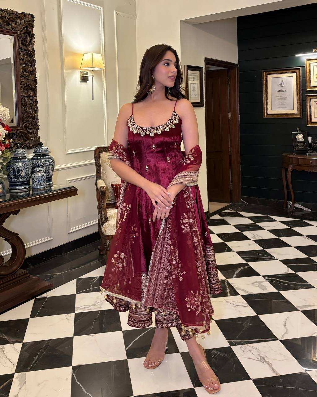 Anaya’s Premium Quality Maroon Anarkali Suit Set