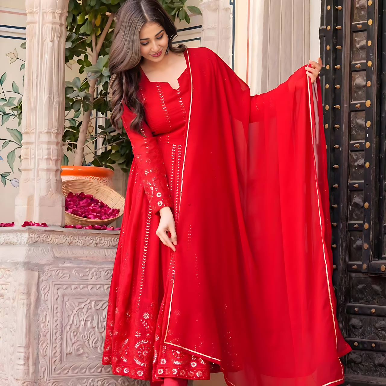 Vritika’s Red Elegance Style Anarkali Set