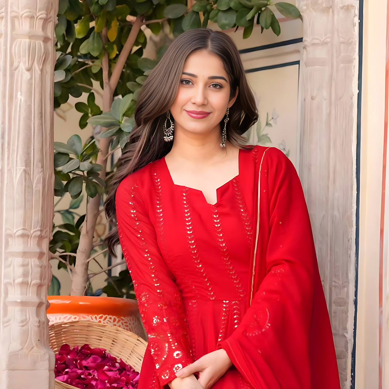 Vritika’s Red Elegance Style Anarkali Set