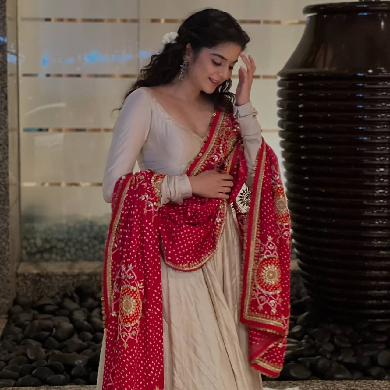Devanshi's Royal Bandhani Grandeur Off-White Classic Anarkali