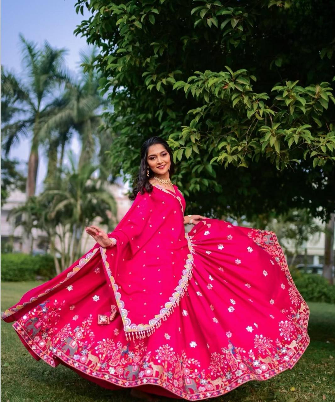 parisha pink Chinon lehenga choli set
