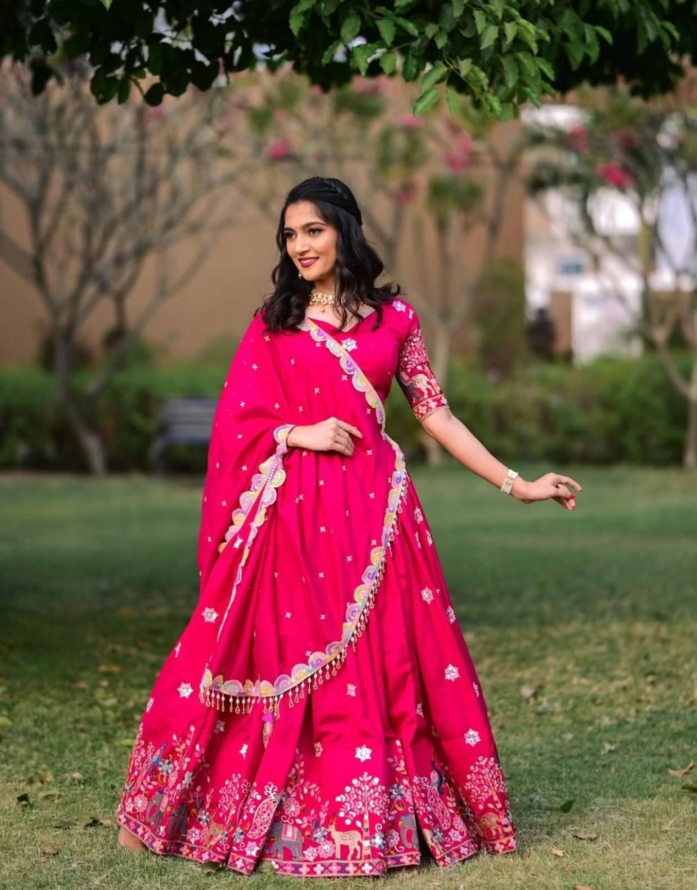 parisha pink Chinon lehenga choli set