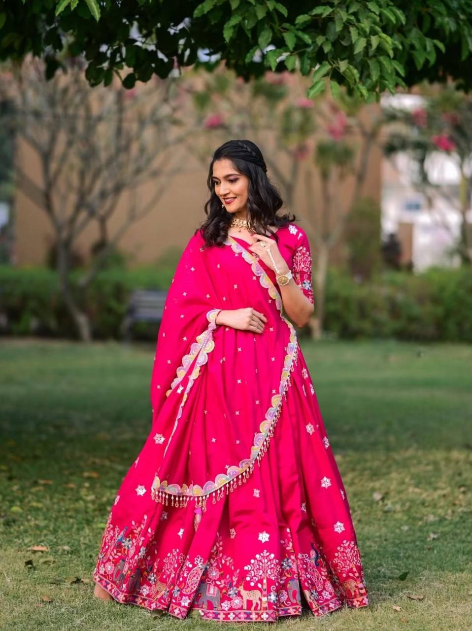 parisha pink Chinon lehenga choli set
