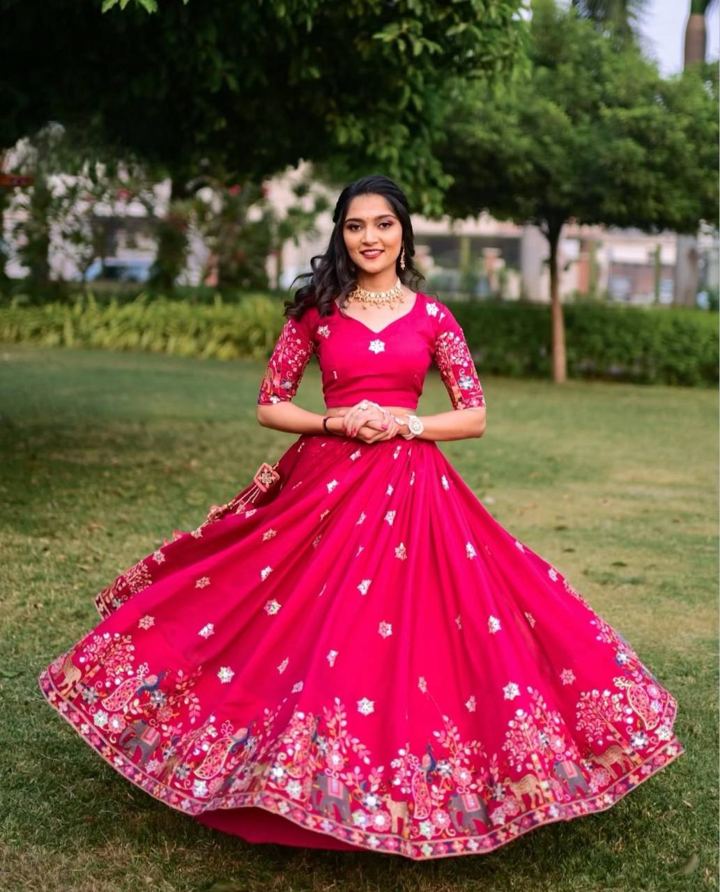 parisha pink Chinon lehenga choli set