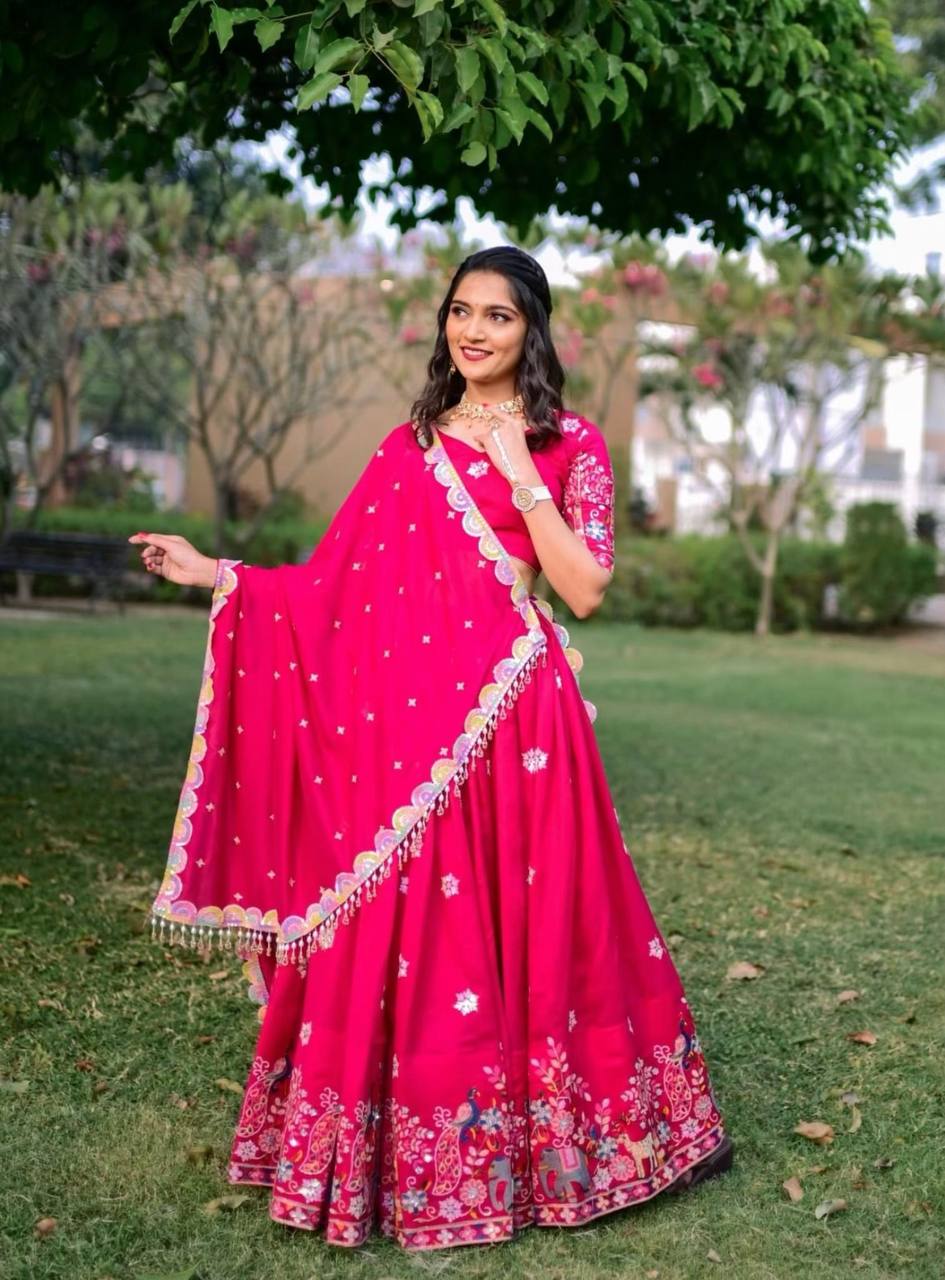 parisha pink Chinon lehenga choli set