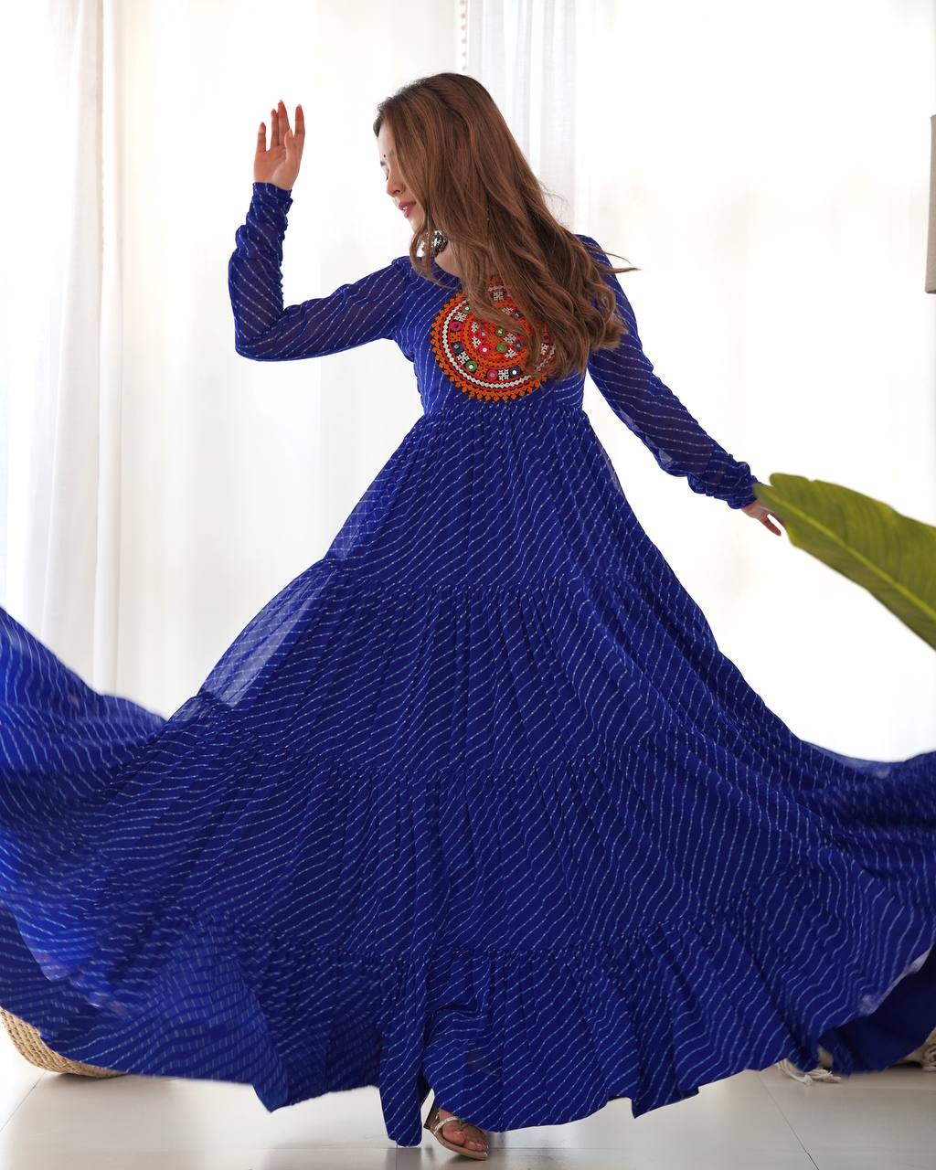 Chandni Glow Gamthi work Bandhani Navratri Gown