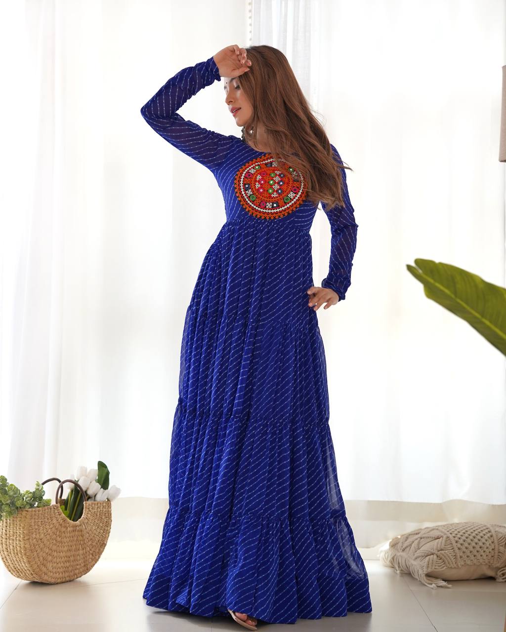 Chandni Glow Gamthi work Bandhani Navratri Gown