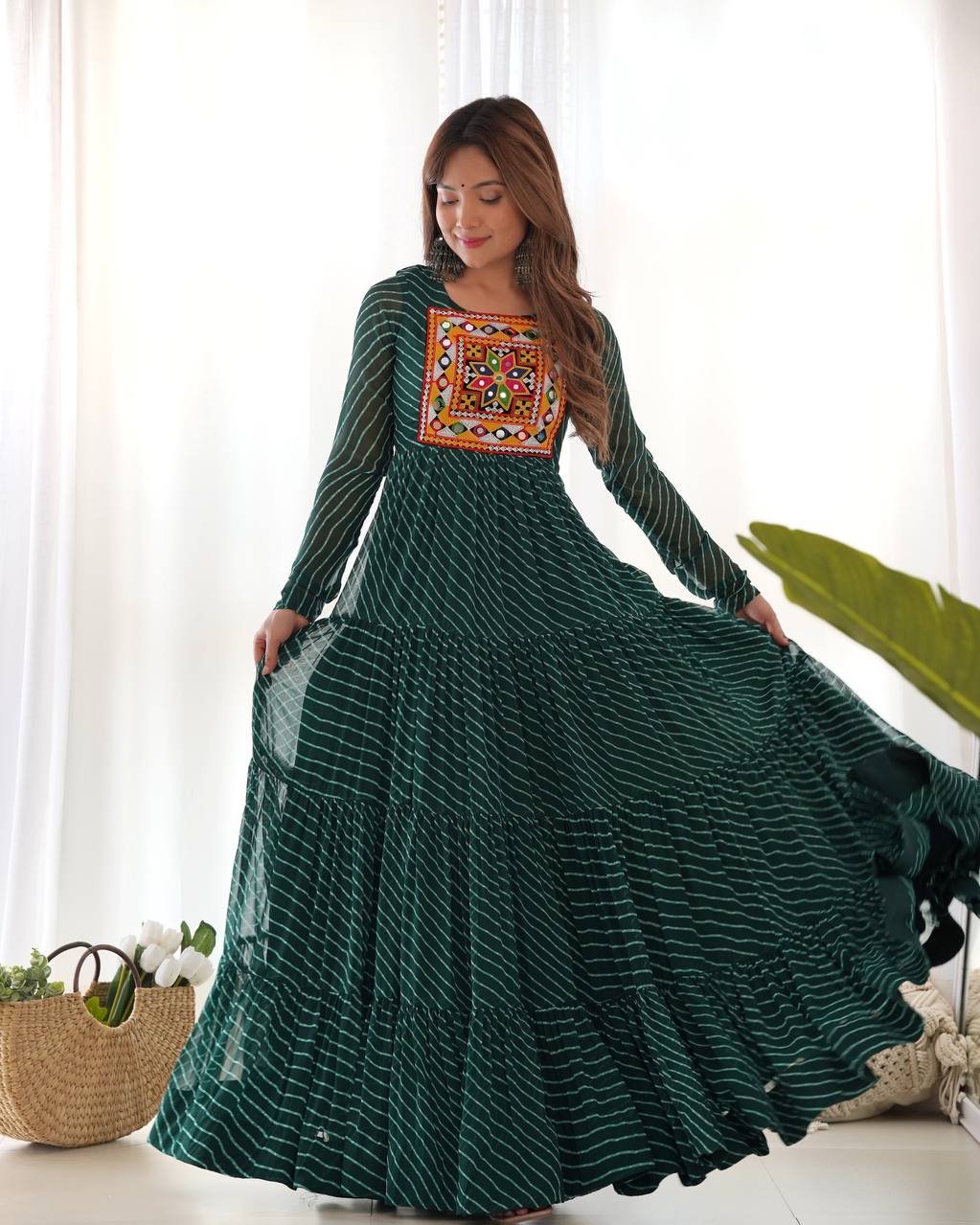 Chandni Glow Gamthi work Bandhani Navratri Gown