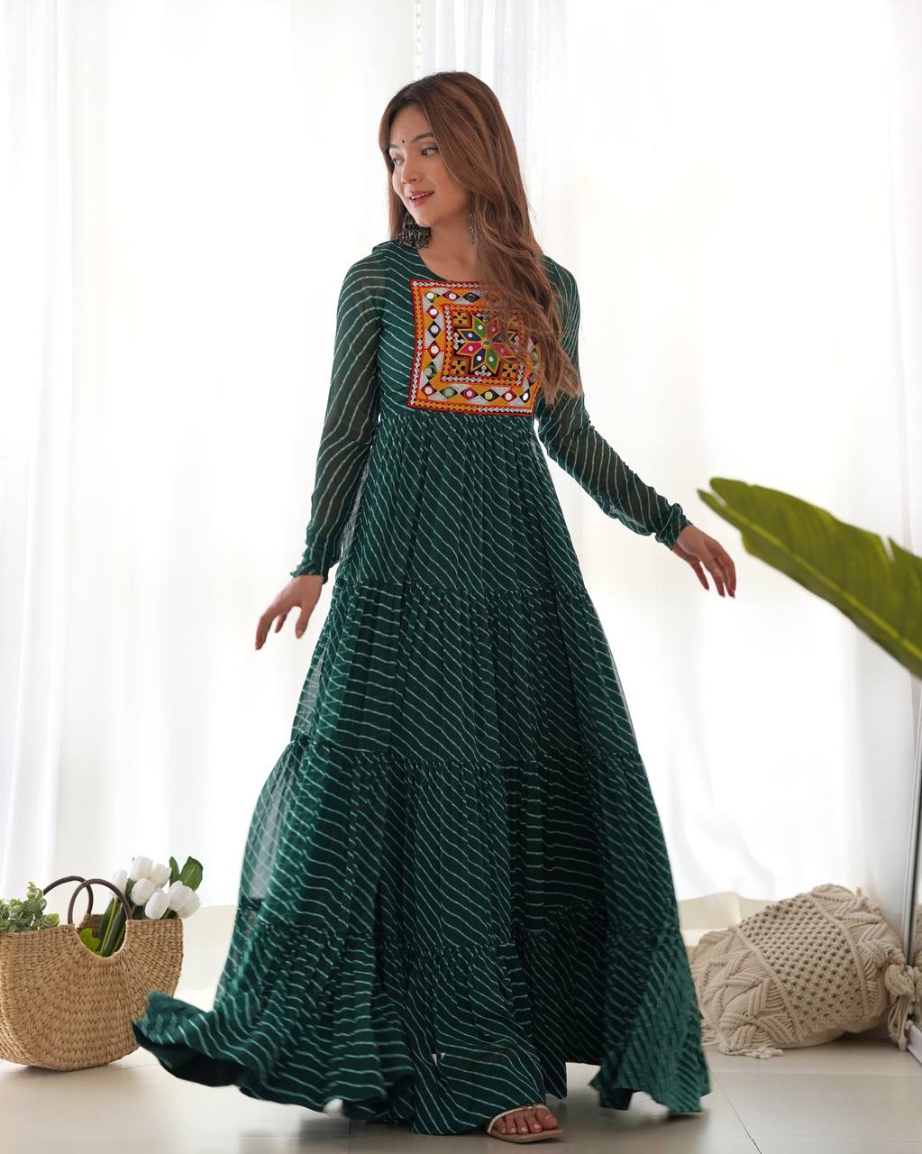 Chandni Glow Gamthi work Bandhani Navratri Gown