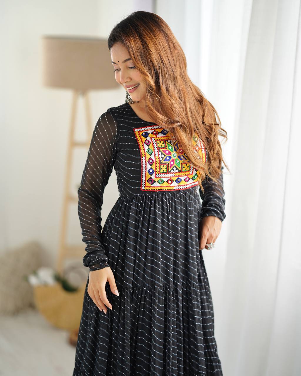 Chandni Glow Gamthi work Bandhani Navratri Gown