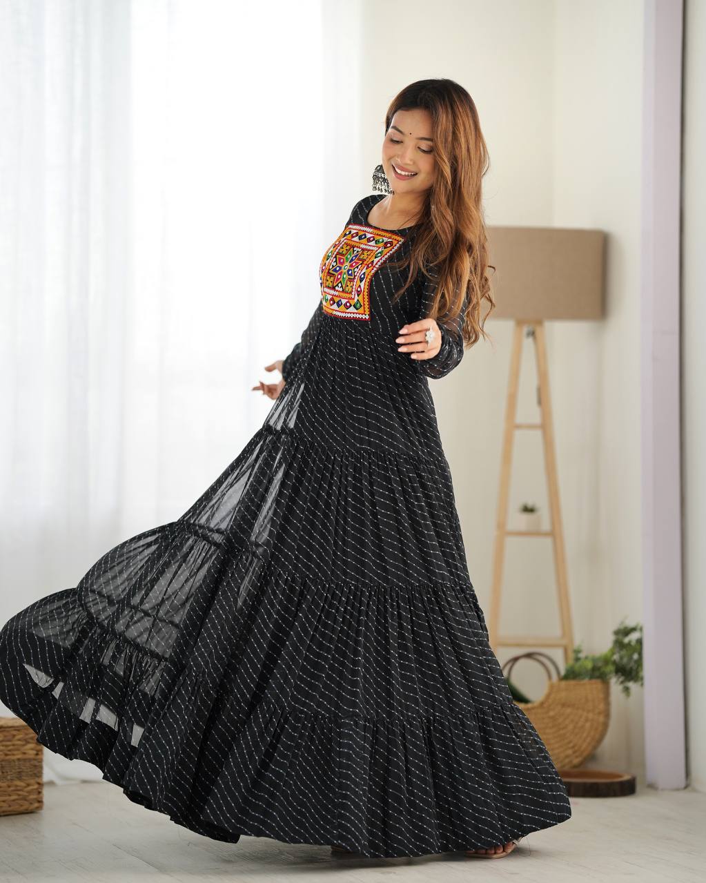 Chandni Glow Gamthi work Bandhani Navratri Gown