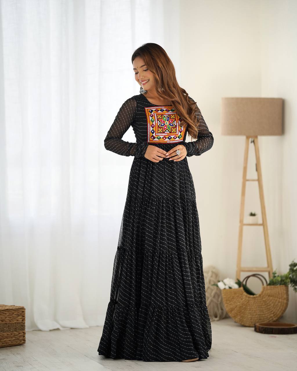 Chandni Glow Gamthi work Bandhani Navratri Gown