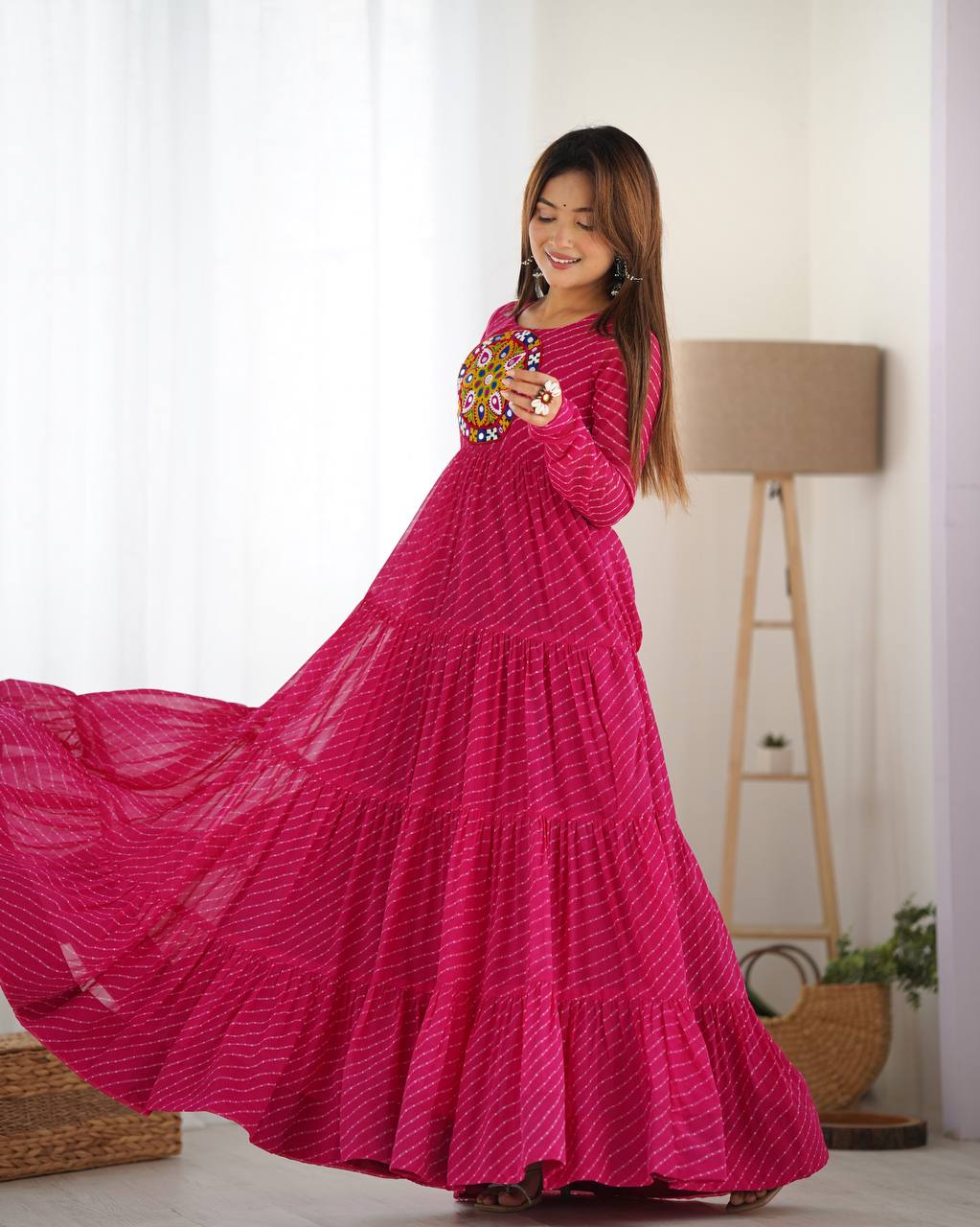 Chandni Glow Gamthi work Bandhani Navratri Gown