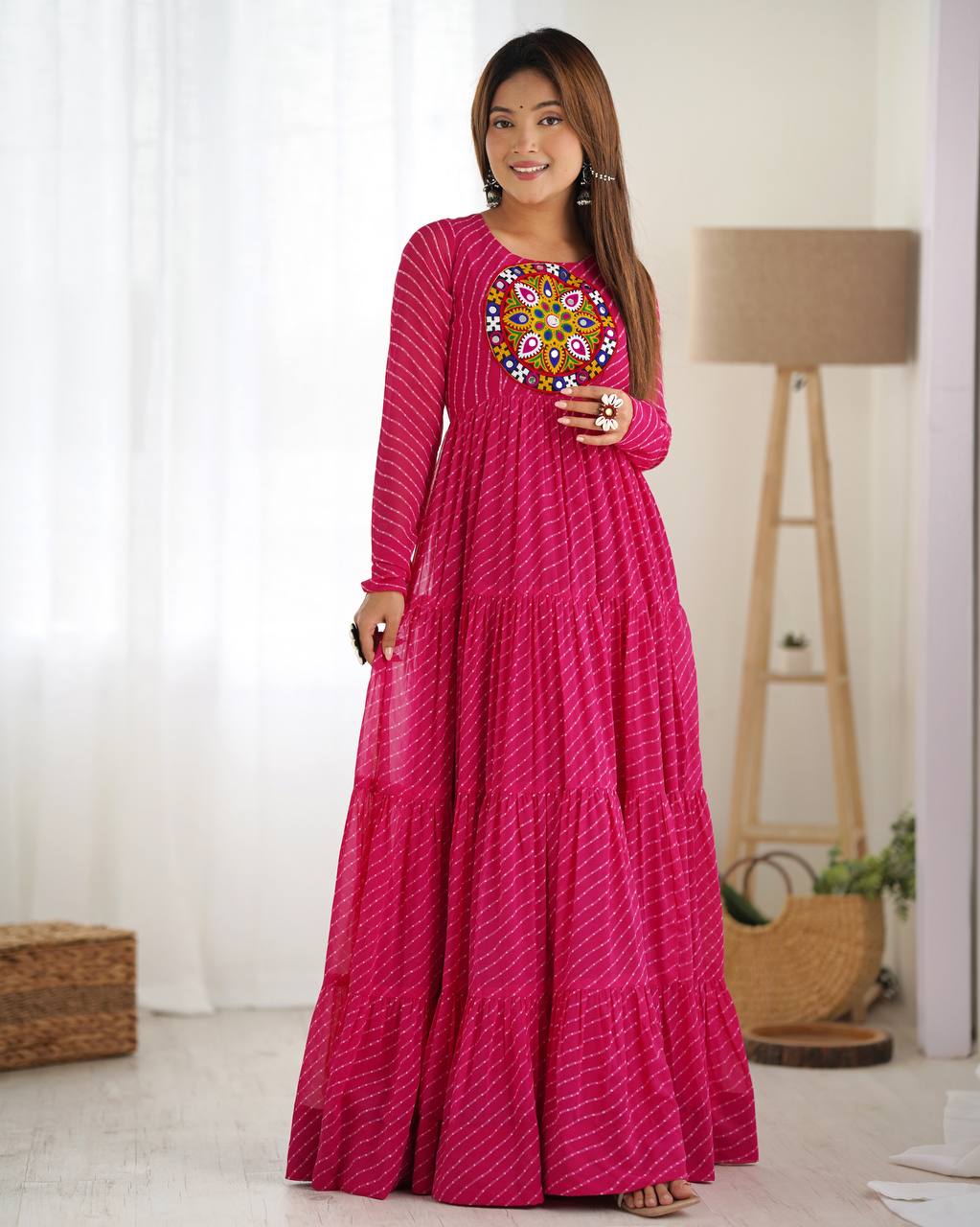 Chandni Glow Gamthi work Bandhani Navratri Gown
