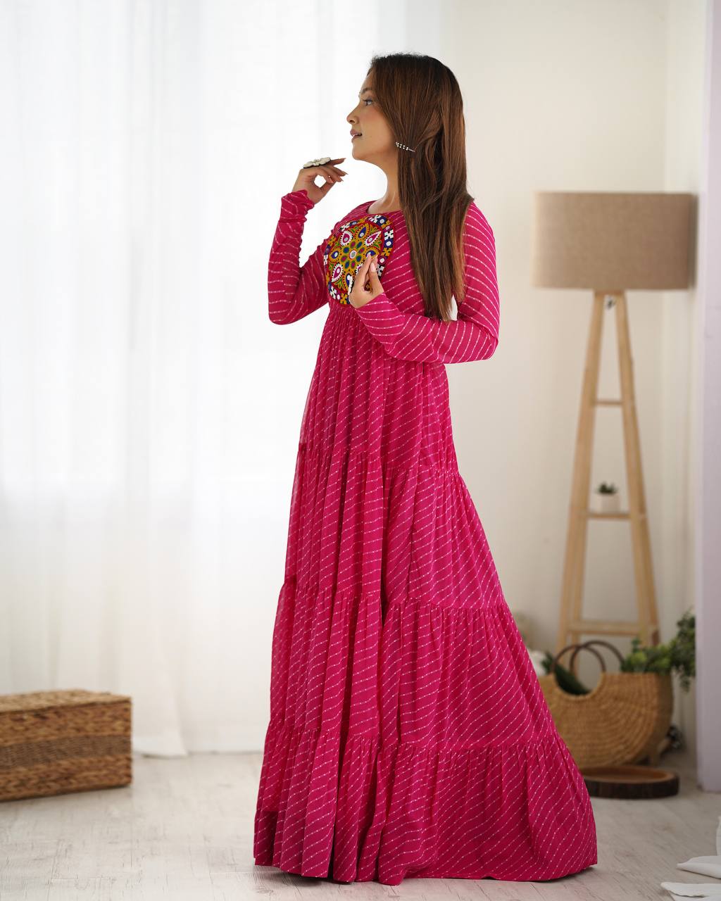 Chandni Glow Gamthi work Bandhani Navratri Gown