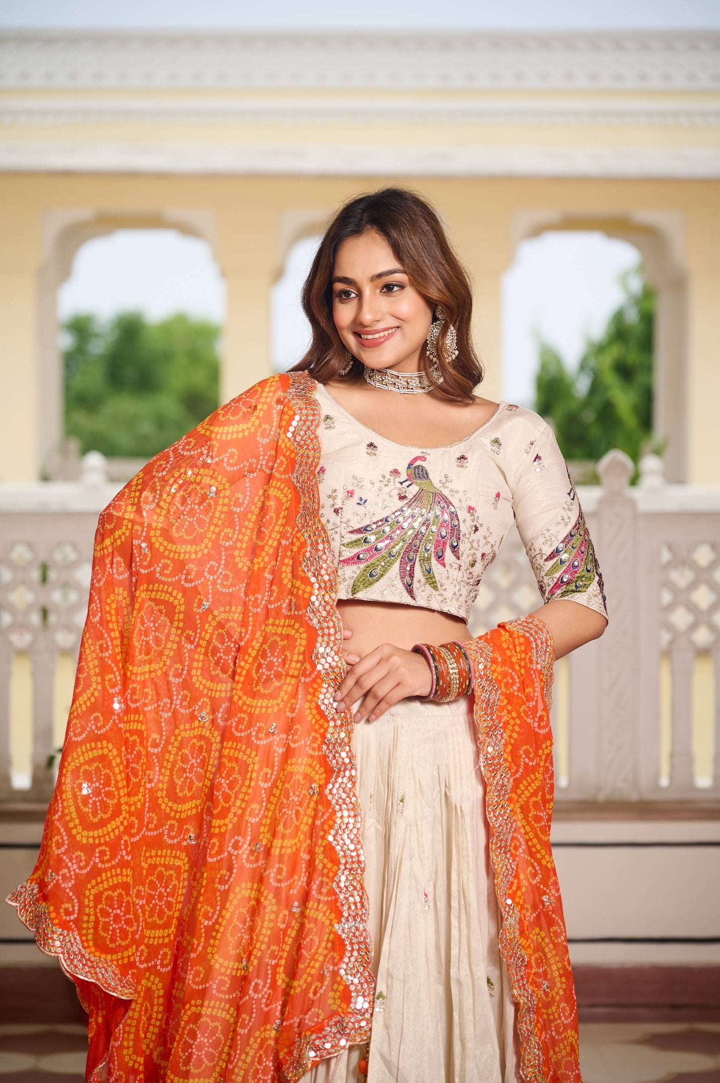 Pari Peacock Pride Choli Set with Pretty Bandhani Dupatta