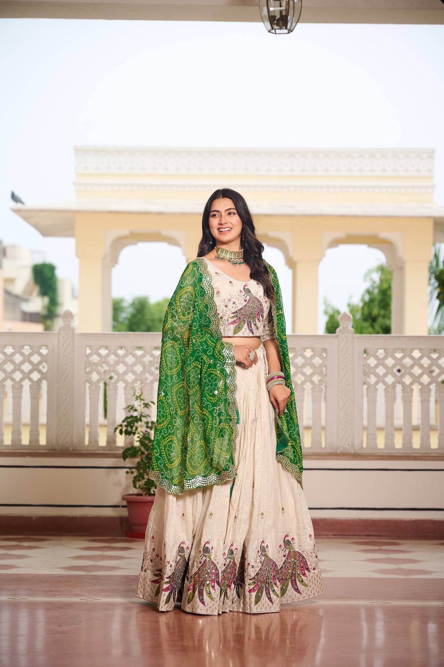 Pari Peacock Pride Choli Set with Pretty Bandhani Dupatta
