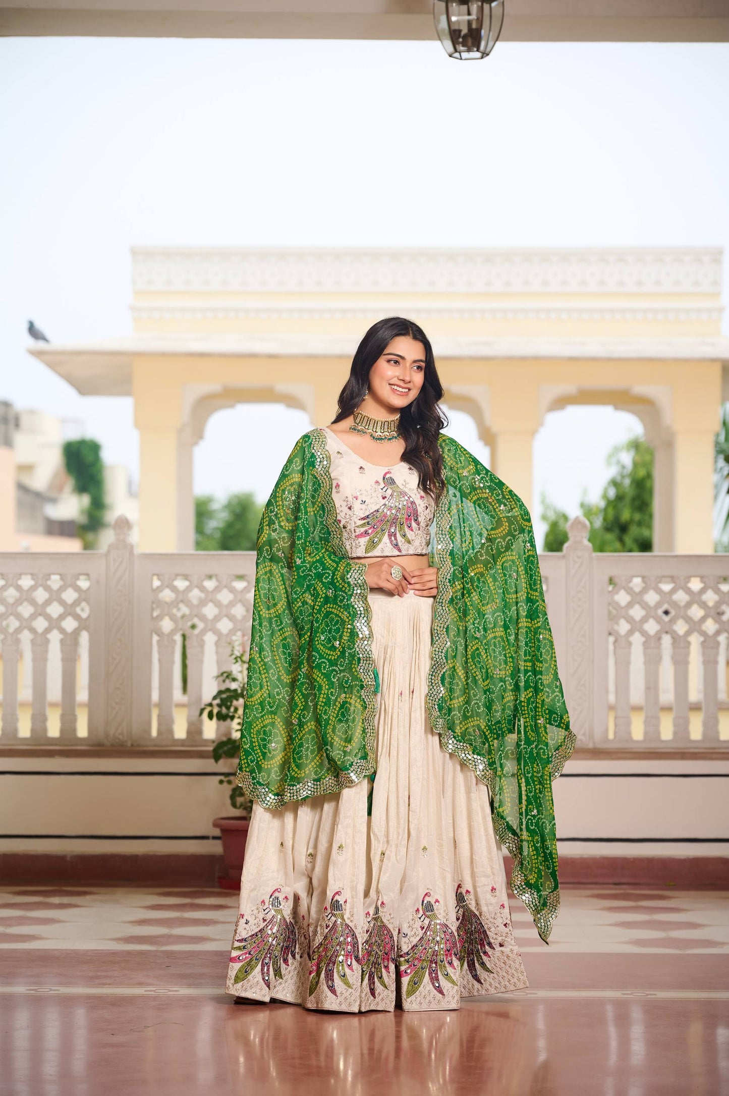 Pari Peacock Pride Choli Set with Pretty Bandhani Dupatta