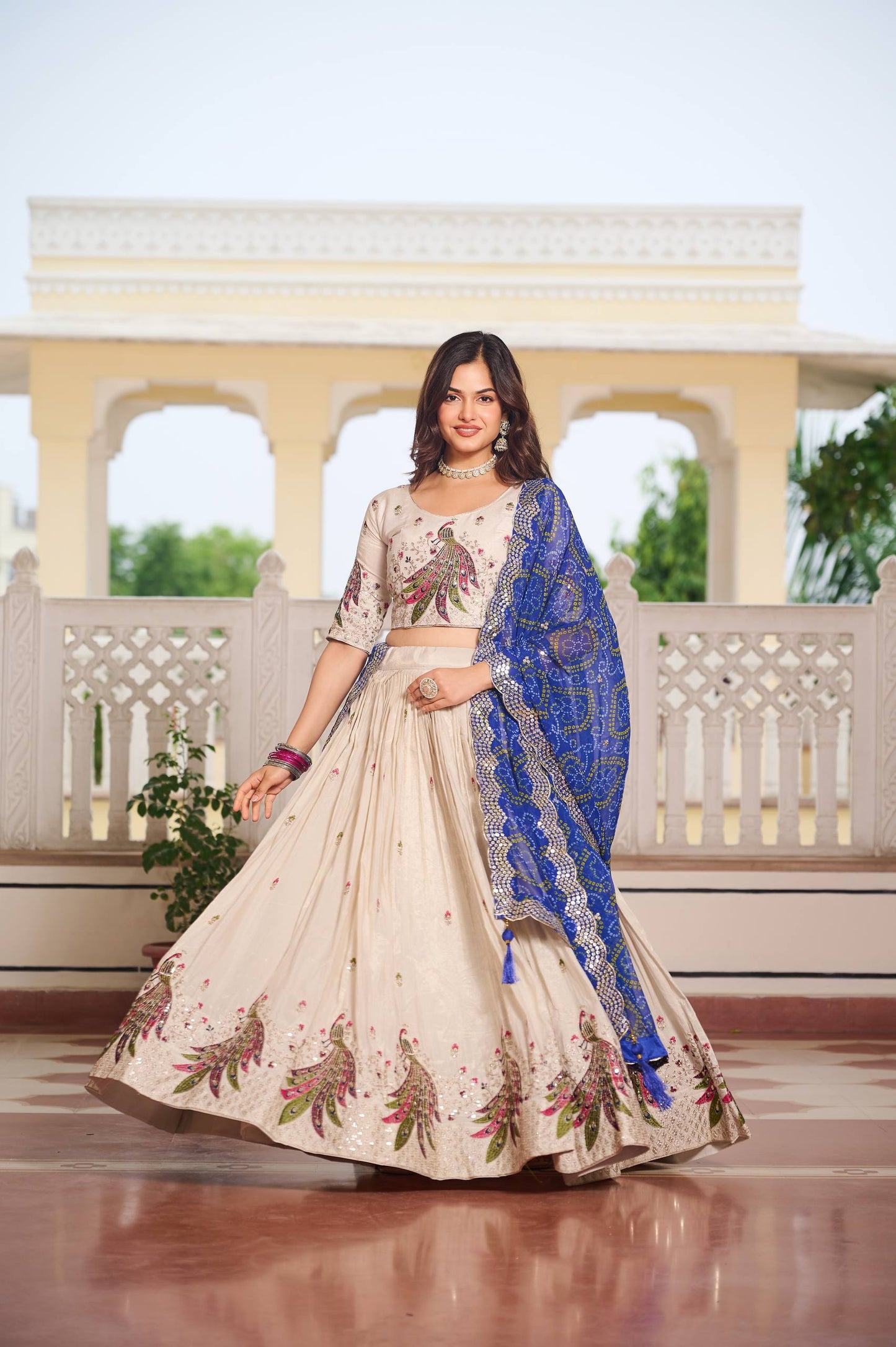 Pari Peacock Pride Choli Set with Pretty Bandhani Dupatta
