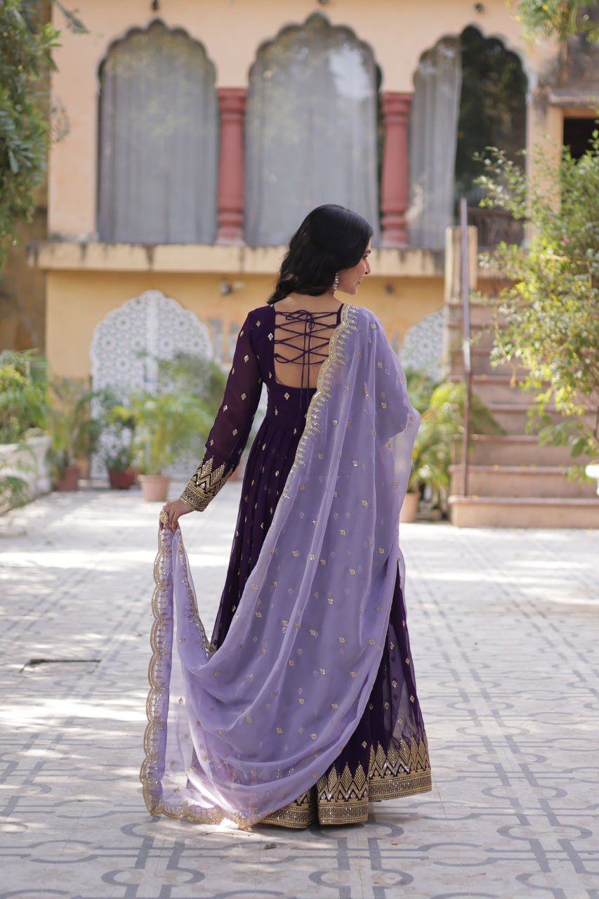 Dark Purple Straight Blooming Gown