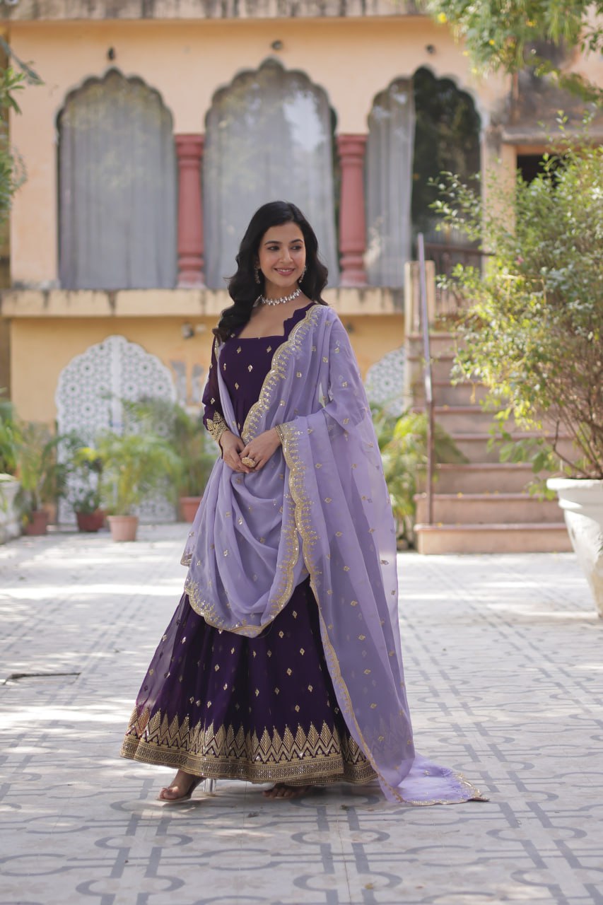 Dark Purple Straight Blooming Gown