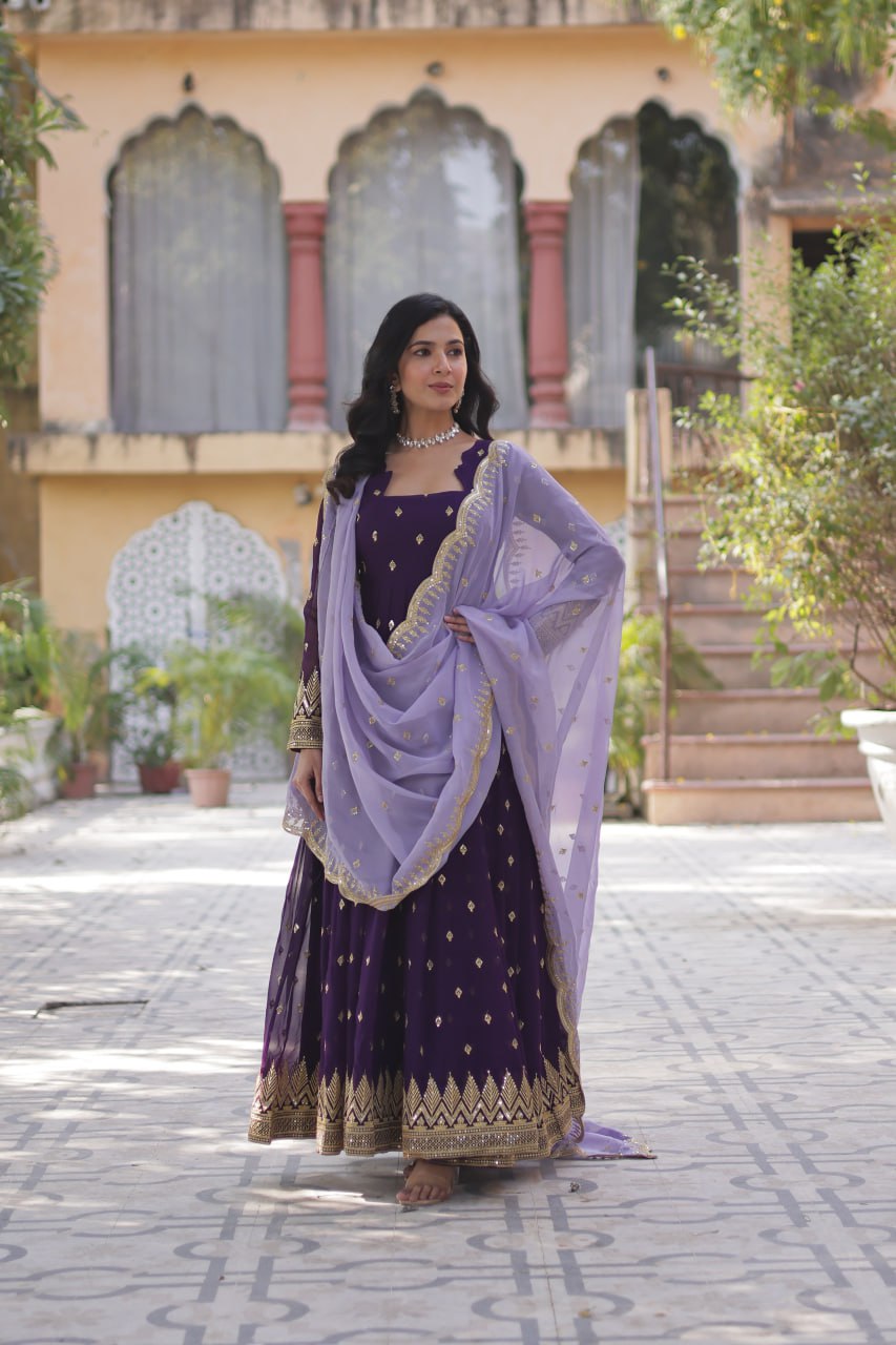 Dark Purple Straight Blooming Gown