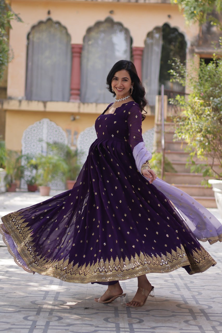 Dark Purple Straight Blooming Gown