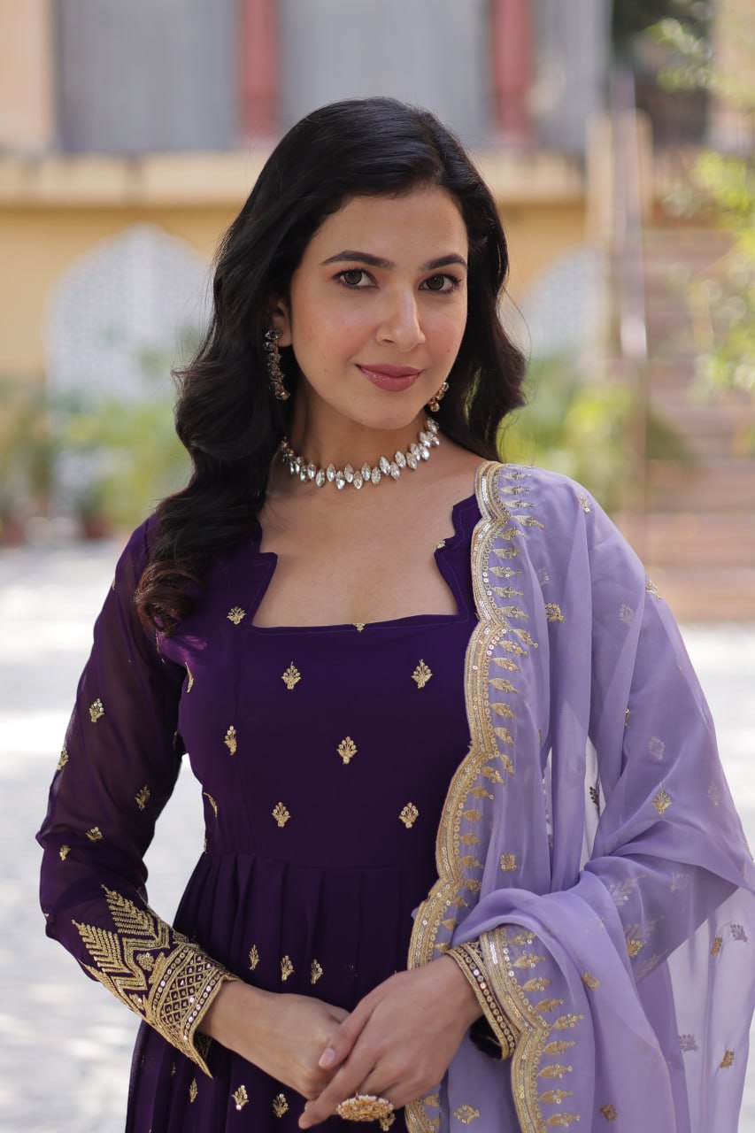 Dark Purple Straight Blooming Gown