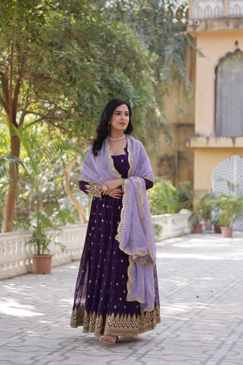 Dark Purple Straight Blooming Gown