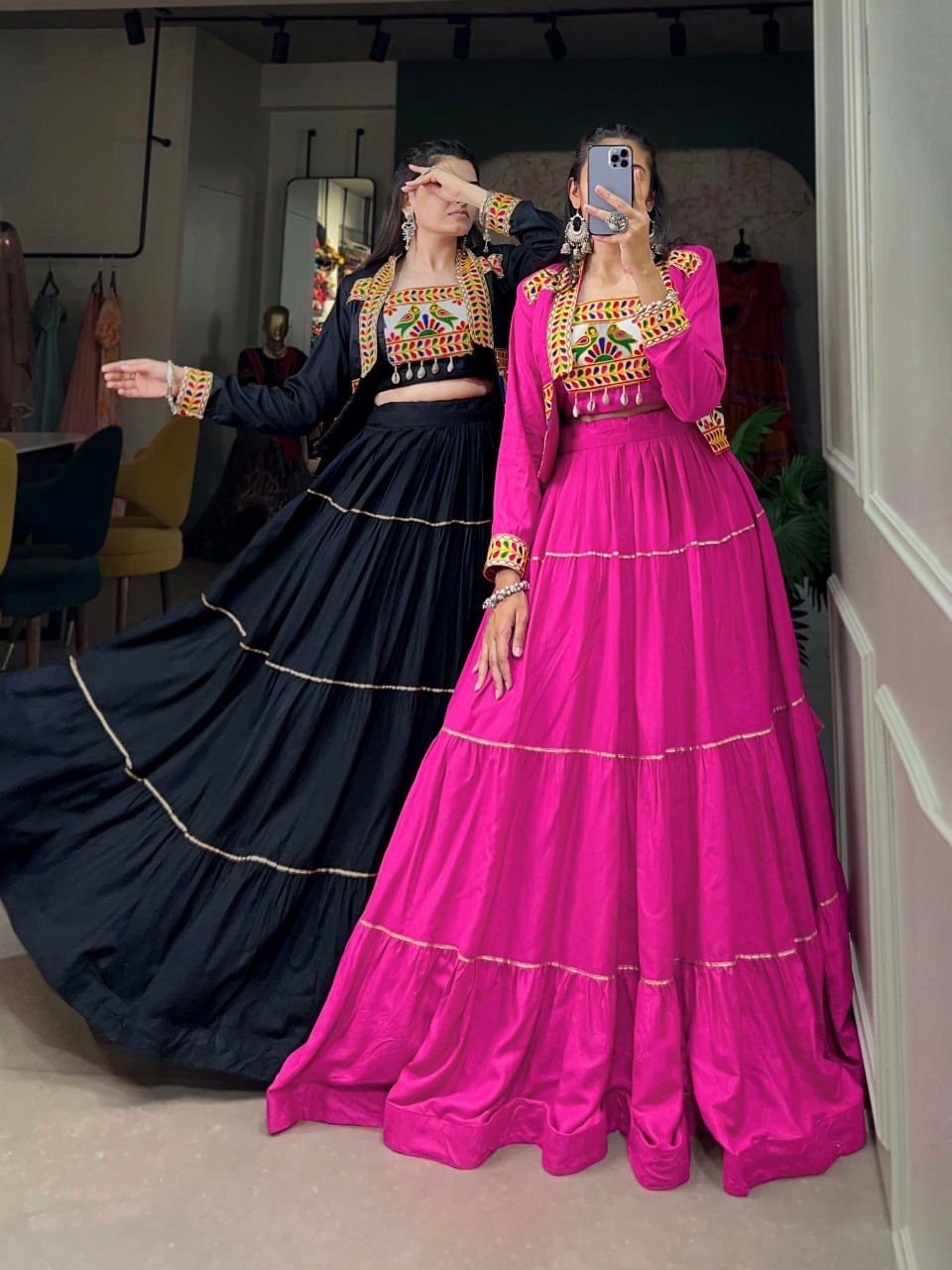 Jhamkudi Raas Mirror Embellished With Gota Patti Lehenga Set