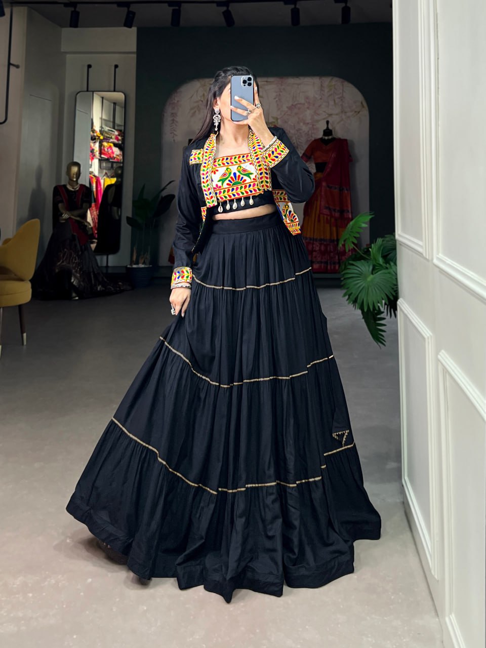 Jhamkudi Raas Mirror Embellished With Gota Patti Lehenga Set