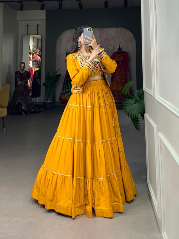 Jhamkudi Raas Mirror Embellished With Gota Patti Lehenga Set