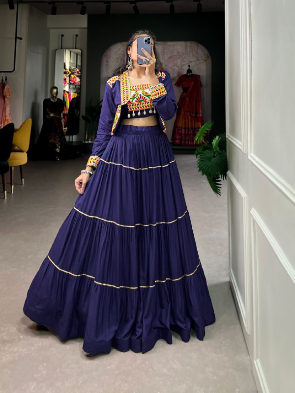 Jhamkudi Raas Mirror Embellished With Gota Patti Lehenga Set