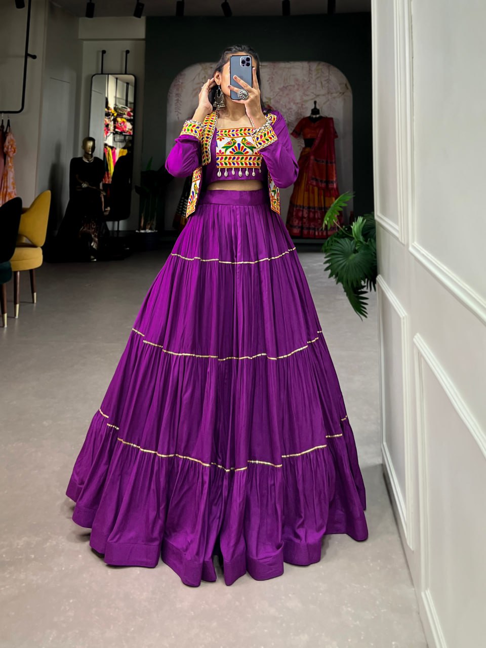 Jhamkudi Raas Mirror Embellished With Gota Patti Lehenga Set