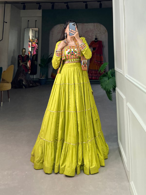 Jhamkudi Raas Mirror Embellished With Gota Patti Lehenga Set