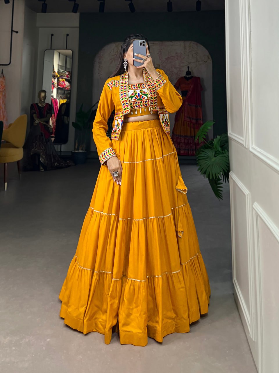 Jhamkudi Raas Mirror Embellished With Gota Patti Lehenga Set