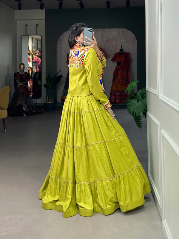 Jhamkudi Raas Mirror Embellished With Gota Patti Lehenga Set