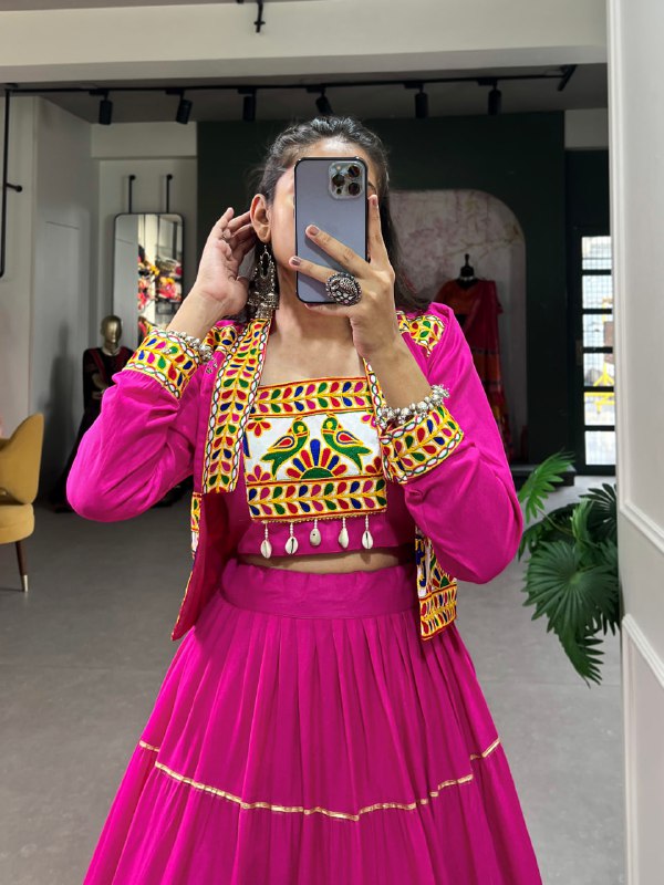 Jhamkudi Raas Mirror Embellished With Gota Patti Lehenga Set